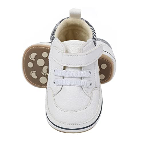 E-FAK Baby Shoes Boys Girls Infant Sneakers Non-Slip Rubber Sole Toddler Crib First Walker Shoes(08 White, 12-18 Months Infant) - Image 1
