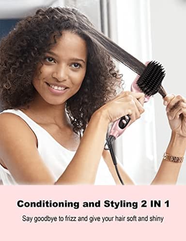 LANDOT Inoic Hair Straightener Brush for Smooth, Frizz-Free Results - Electric Heated Ceramic Straightening Brush Dual Voltage - Fast Heating Adjust Temp 250-450F for All Hair Types - Image 2