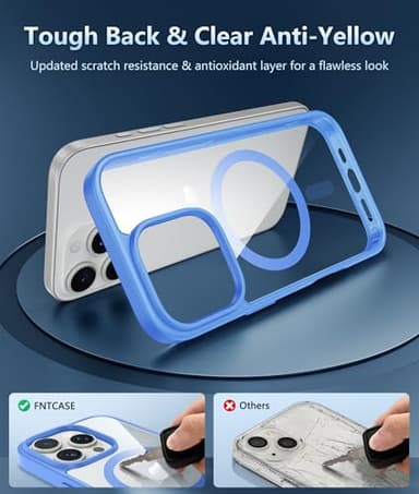 FNTCASE for iPhone 16 Pro Case: iPhone 16 Pro Phone Clear Case Magnetic Military Grade Drop Protection Anti Yellowing Cell Phone Cover - Shockproof Protective Bumper Transparent Cases(E-Ultramarine) - Image 5