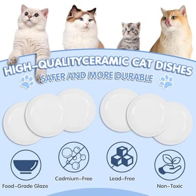 6 Pack Cat Food Bowl, Ceramic Cat Bowls, Anti Whisker Fatigue Cats Bowl,5.5 Inches Shallow Wide Kitten Plates for Food and Water (White) - Image 5