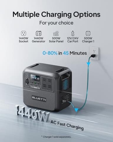 BLUETTI Portable Power Station AC180, 1152Wh LiFePO4 Battery Backup w/ 2 1800W (2700W peak) AC Outlets, 0-80% in 45Min, Solar Generator for Camping, Off-grid, Power Outage - Image 4
