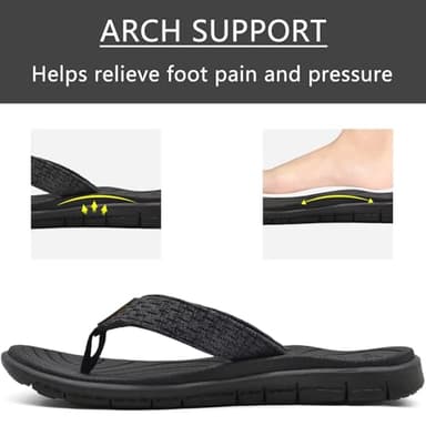 KuaiLu Womens Casual Flip Flops Comfortable Yoga Mat Arch Support Memory Foam Comfort Cushion Summer Beach Pool Slip on Walking Thong Sandals Ladies Orthotic Recovery Plantar Fasciitis Black Size 8 - Image 3