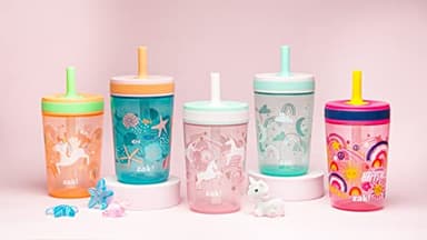 Zak Designs Kelso 15 oz Tumbler Set, (Shells) Leak-Proof Screw-On Lid with Straw Made of Durable Plastic and Silicone, Perfect Cup Bundle for Kids (2pc Set) - Image 9