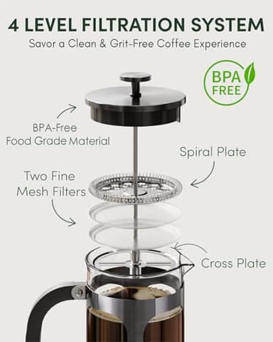 BAYKA French Press Coffee Maker, Large 304 Stainless Steel Coffee Press, Cold Brew Heat Resistant Thickened Borosilicate Coffee Pot for Camping Travel Gifts, 34 Ounce, Dark Pewter - Image 4