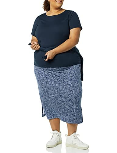 Amazon Essentials Women's Pull-On Knit Midi Skirt (Available in Plus Size), Navy Dots Print, 4X - Image 3