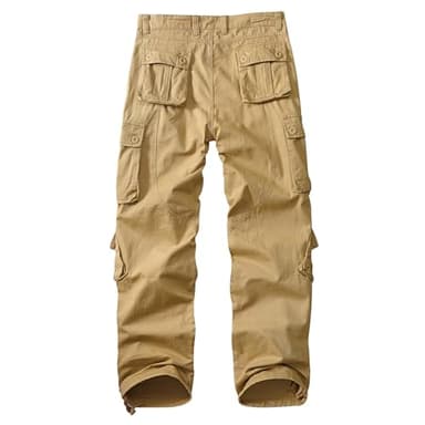XNMAYA Men's Classic Casual Pants Heavy Cotton Cargo Work Trousers Military Army Combat Hiking Pant Multi Pockets Khaki 42 - Image 2