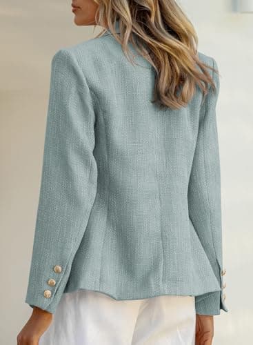 Happy Sailed Business Casual Blazer Jackets for Women Long Sleeve Double Breasted Tweed Blazers Formal Lapel Collar Open Front Office Professional Jackets Work Suits Blue Large - Image 5