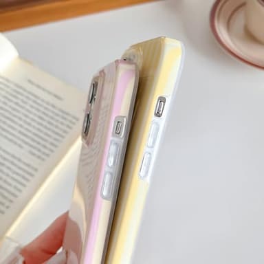 Yeddabox for iPhone 13 Pro Max Case Cute Striped Phone Case Soft TPU Slim Shockproof Phone Cover for Women Girls, Pink and Yellow - Image 4