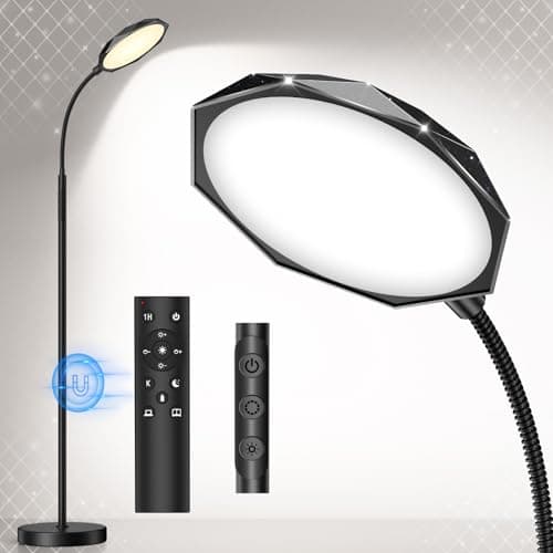 Floor Lamp, 18W Bright LED Floor Lamps for Living Room with Diamond-Surface, Stepless Adjustable Colors & Dimmer Standing Lamp with Timer, Remote & Touch Control, Reading Lights for Bedroom, Office - Image 1
