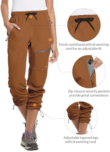 baleaf Cargo Pants for Women Petite Joggers Lightweight Quick Dry Pant Water Resistant 27'' Travel Workout Athletic Trip Caramel XL - Image 4
