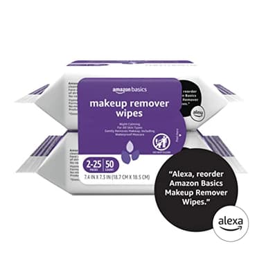 Amazon Basics Makeup Remover Wipes, Gentle Cleansing, Dermatologist Tested, Night Calming, Plant Based, Alcohol Free, Removes Waterproof Mascara, 25 Count Per Pack, Pack of 2 (Previously Solimo) - Image 5