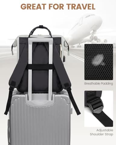 LOVEVOOK Laptop Backpack for Women, Fashion Work Computer Backpacks Purse, Travel Bags Doctor Nurse Backpack with USB Port, Carry on Backpack fits 15.6-Inch Laptop, Light Grey-Dark Grey - Image 7