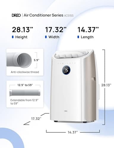 Dreo Portable Air Conditioners, 12,000 BTU AC Unit for Bedroom with Drainage-free Cooling, 46dB Quiet, APP/Voice/Remote, 24h Timer with Fan & Dehumidifier, Smart Standing AC for Room Indoors, AC515S - Image 11