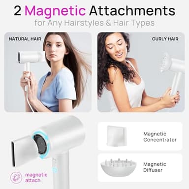 CONFU Hair Dryer, 110000 RPM Fast Drying Blow Dryer with Magnetic Diffuser and Concentrator, Professional Lightweight Ionic Hair Dryer for Women and Men - Image 6
