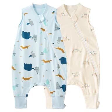 Duomiaomiao 2 Pack 0.5 TOG Toddler Sleep Sack 36-48 Months 100% Cotton Lightweight Baby Sleep Sack with Feet, Breathable Comfy Toddler Wearable Blanket - Image 1