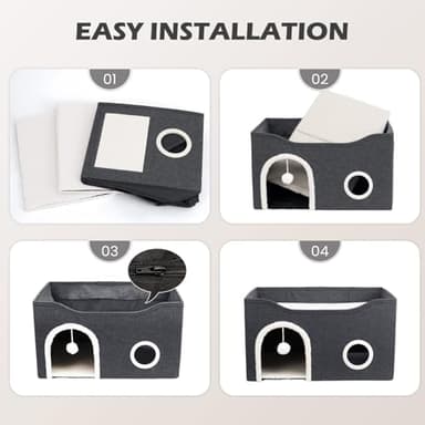 Heeyoo Cat House for Indoor Cats - Large Cat Bed Cave with Fluffy Ball and Scratch Pad, Foldable Cats Houses & Condos, Cat Hideaway, Covered Kitty Bed for Multi Small Large Kitty, 23.8x15.9x13.2 Inch - Image 8