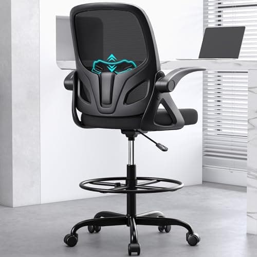 Kensaker Tall Drafting Chair with Footrest Ring for Home and Work, Ergonomic Home Desk Office Chair with Flip up Arms and Lumbar Support, Extended Height Executive Desk Office(Black) - Image 1