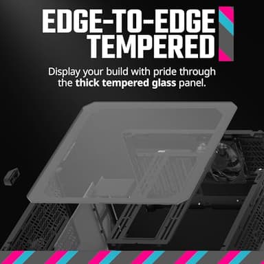 Cooler Master QUBE 500 Flatpack High Airflow Gaming ATX PC Mid-Tower, Customizable, Tempered Glass, Vertical GPU Mount, 365mm GPU Clearances, USB-C, Carrying Handle, Gem Mini - Image 9