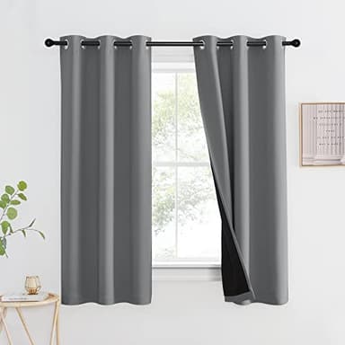 NICETOWN 100% Blackout Curtain with Black Liner, Thermal Insulated Full Blackout 2-Layer Lined Drape, Energy Efficiency Window Drapery for Bedroom (Silver Grey, 1 Panel, 42-inch W by 63-inch L) - Image 1