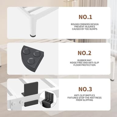 MAF 14 Inch Twin Metal Platform Bed Frame White with Round Corner Legs, 3000 LBS Heavy Duty Steel Slats Support, Noise Free, No Box Spring Needed, Easy Assembly - Image 4