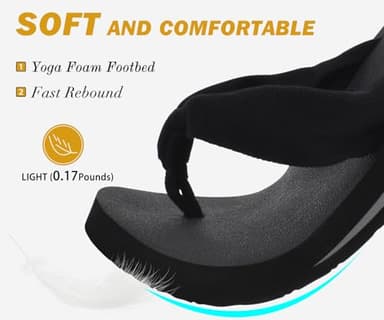 KuaiLu Flip Flops Women Arch Support Yoga Mat Comfortable Summer Beach Walking Thong Cushion Sandals Slip on Pool Outfits Travel Essentials Orthotic Slides Indoor Outdoor Slippers Shoes Black Size 8 - Image 3