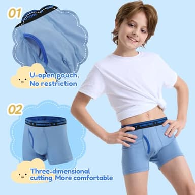 BAMBOO COOL Boys' Underwear Moisture-Wicking Brethable Boxer Briefs Soft Lightweight Tag-Free with Fly Pouch 6-Pack - Image 3