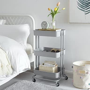 Urban Lifestyle Plastic 3 Tier Rolling Storage Cart, Grey - Image 5