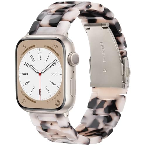 V-MORO Resin Bands Compatible with Apple Watch Series 8/9/10/11 44/45/46/42mm Lightweight Fashion Cute Strap with Starlight Stainless Steel Buckle for iwatch Ultra 49mm Series 7/SE/6/5/4/3/2/1(Tortoise Stone) - Image 1