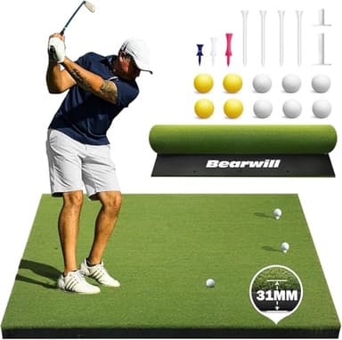 Bearwill Golf Mat 31mm, 5ft x 4ft Golf Hitting Mats for Practice Outdoor Indoor, High-Elasticity Artificial Turf Mat for Garage Simulator Chipping Driving Training - Image 1