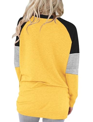 onlypuff Long Sleeve Tops for Women Yellow Pocket Shirts Cute Casual Fall Tunic Tops 2025 Sweatshirt M - Image 4