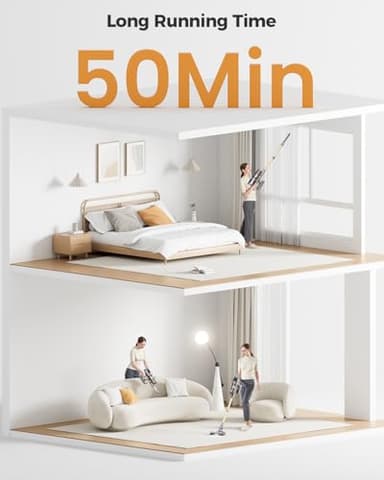 Cordless Vacuum Cleaner, 30Kpa Vacuum Cleaners for Home, Max 50Mins Runtime, Anti-Tangle Stick Vacuum, LED Screen, 1.5L Dust Cup, Rechargeable Lightweight Vacuum for Hardwood Floor, Carpets, Pet Hair - Image 4