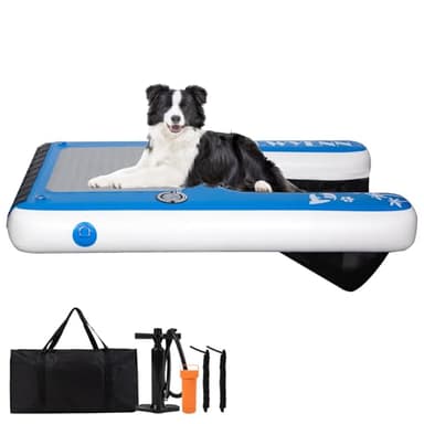 ACWYENN Large Inflatable Dog Boat Pool Ramp for Large Dog Ramp for Pool Boat Dock with Non-Slip Pad (58" x 38" Blue) - Image 1