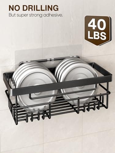 Cobbe Adhesive Shower Caddy 5-Pack, Large Wall Mounted Shower Shelves Rack, Organizer Storage Accessories with Soap Dish&Toothbrush Holder, Shelves for Bathroom Storage & Home Kitchen Decor, Black - Image 5