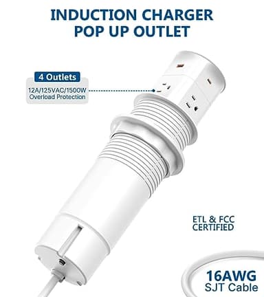 Pop up Outlet for Countertop with PD 20W USB C Fast Charging,3.15" Desk Grommet Power Station,4 Outlets,4 USB,Kitchen Island Pop Up Electrical Outlet, Office Power Supply - Image 6