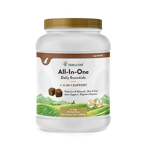 NaturVet All-in-One Dog Supplement - for Joint Support, Digestion, Skin, Coat Care – Dog Multivitamins with Minerals, Omega-3, 6, 9 – Wheat-Free Vitamins for Dogs – 240 Soft Chews - Image 1
