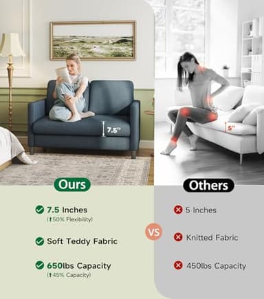 Welzona Loveseat Sofa, 51" Love Seat, Comfy Teddy Small Loveseat for Small Spaces, Tool-Free Setup Sofa Couch for Bedroom, All-Wood Couches for Living Room, No Pillow Included, Blue Grey - Image 4