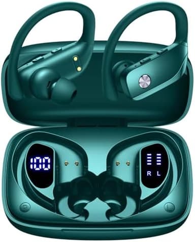 bmanl Wireless Earbuds Bluetooth Headphones Over Ear Hooks Ear Buds with 80H Playtime, LED Power Display, Dual Mic Clear Calls, Sports Wireless Ear Buds Bluetooth Earbuds for Running Gym Workout Green - Image 3