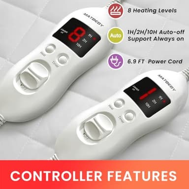 Heated Mattress Pad Queen Size, Electric Mattress Pad Cover w/Dual Control 8 Heating Settings, Bed Warmer w/ 4 Auto Shut Off Settings, UL Certified, Deep Pocket, Machine Washable, White - Image 2