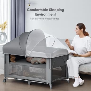 Obee Odee 4 in 1 Baby Bassinet, Pack and Play, Bedside Crib Sleeper, Diaper Changer - Comes with Mattress, Mosquito Net，Bottom Storage and Toy Bar for Newborn to Toddles - Image 2