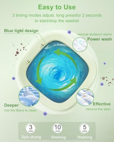 Portable Washing Machine, Mini Washer 13L Upgraded Capacity with 3 Modes Deep Cleaning for Underwear, Shirt, Baby Clothes, Small Items.Foldable Mini Laundry Washer for Apartments,Camping,Travel(Green) - Image 3