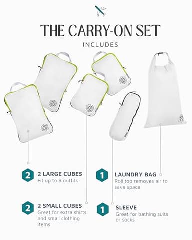 Compression Packing Cubes 6 Piece Set for Travel - Lightweight, Durable Clothes Organizer for Carry-On Luggage and Backpacks by TRIPPED Travel Gear (White and Green) - Image 4