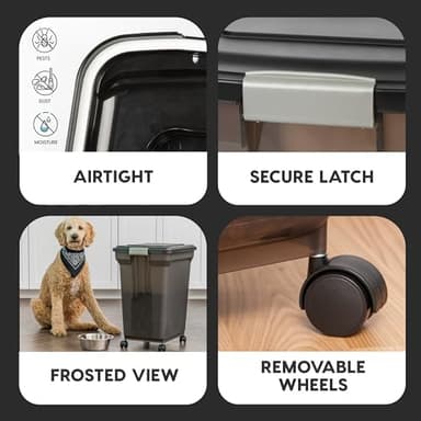 IRIS USA WeatherPro Airtight Dog Food Storage Container, Up to 58 lbs, Attachable Wheels, For Dog Cat Bird and Other Pet Food Storage Bin, Keep Fresh, Easy Mobility, BPA Free, Smoke - Image 4