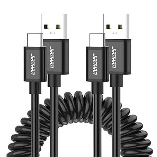 JianHan USB C Coiled Cable,[2 Pack 4ft] Retractable Curly USB A to USB C Cord for Car Type C Cable for Galaxy S10,S10+,S9,S9 Plus,S8,S8 Plus,Note 8,9,A5,A7,A8+,LG,Google (Black) - Image 1