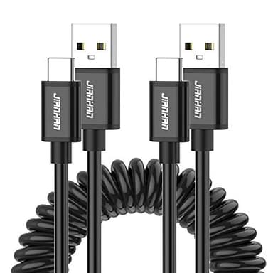 JianHan USB C Coiled Cable,[2 Pack 4ft] Retractable Curly USB A to USB C Cord for Car Type C Cable for Galaxy S10,S10+,S9,S9 Plus,S8,S8 Plus,Note 8,9,A5,A7,A8+,LG,Google (Black) - Image 1