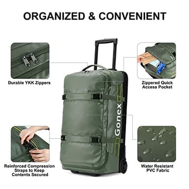 Gonex Rolling Duffle Bag with Wheels, 70L Water Repellent Wheeled Travel Duffel Luggage with Rollers 25 inch, Olive Green - Image 4
