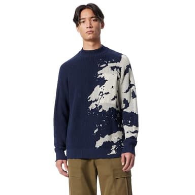 Cross-eyed Moose Men's Refractor Crew Neck Mix Knit Stitch Sweater Pullover Standard, Navy Blazer - Image 1