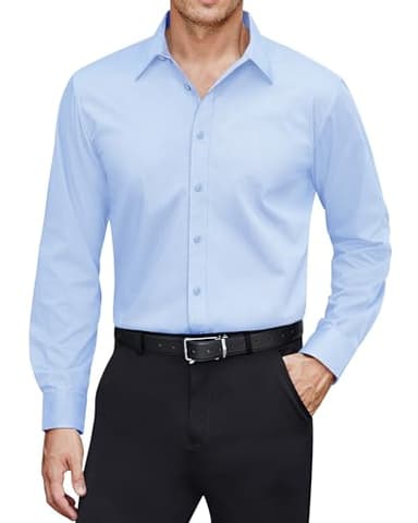 J.VER Dress Shirts for Men Long Sleeve Formal Shirt Slim Fit Cotton Stretch Casual Button Down Shirts Stain Shield Blue Medium - Image 1