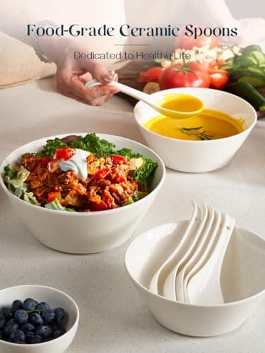 DOWAN Soup Spoons, Ceramic Asian Soup Spoons, White Japanese Spoon Large for Ramen Pho Wonton Dumpling Miso, Deep Oval Hook Design, Set of 4 (4, Soft white) - Image 2