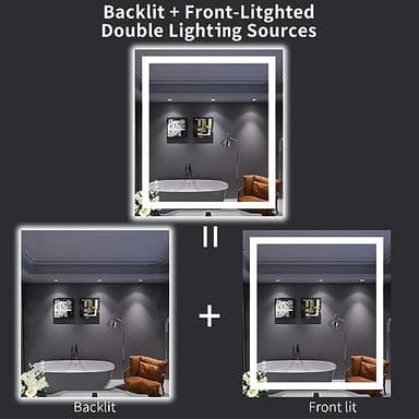 LOAAO 32"X36" LED Bathroom Mirror with Lights, Anti-Fog, Dimmable, Backlit + Front Lit, Lighted Bathroom Vanity Mirror for Wall, Memory Function, Tempered Glass, ETL Listed - Image 5