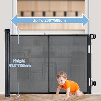 Colbabe 200″ Extra Wide Retractable Baby Gate – 41.5″ Tall Mesh Safety Gate for Oversized Openings, Living Rooms, Patios – Child & Pet Barrier for Indoor Outdoor Use, Black - Image 2